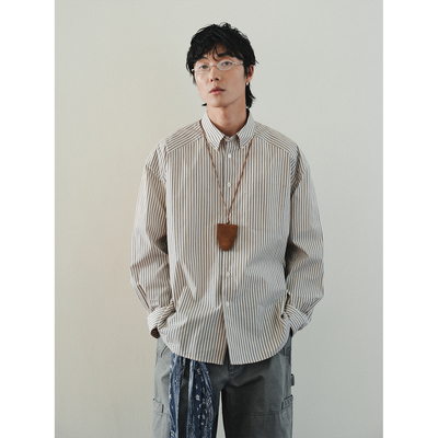 FERMENTEDSHIRT色织全棉条纹宽松休闲长袖衬衫