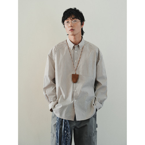 FERMENTEDSHIRT色织全棉条纹宽松休闲长袖衬衫