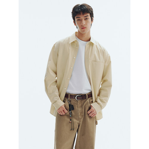 FERMENTEDSHIRT/奶油黄高密水洗棉分割设计宽松休闲衬衫