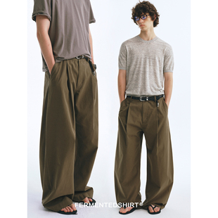 FERMENTEDSHIRT26夏单褶阔腿微弯刀型休闲长裤
