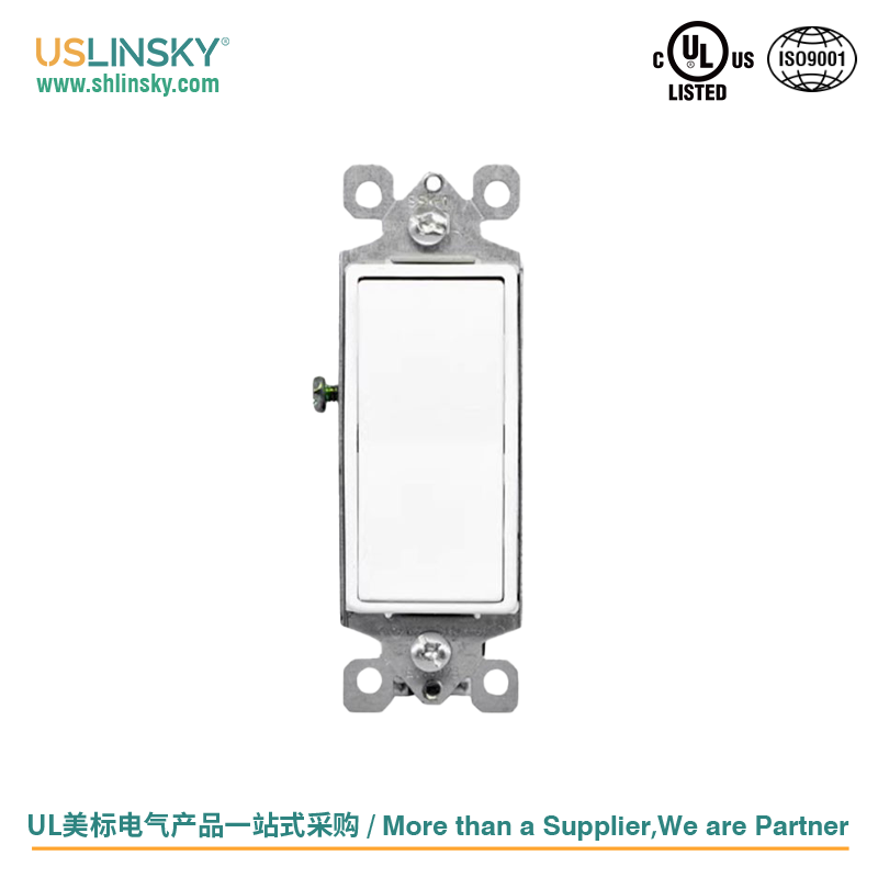 灵天Linsky美标UL认证单开双控拨动开关面板黑色拨杆开关纽家用