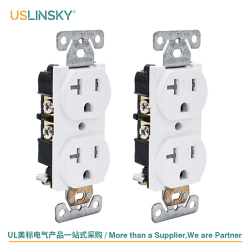 USLINSKY灵天美标UL认证双联插座白色家用美国电源插座SSRE-3TR