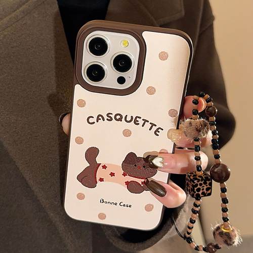 波点猫咪苹果手机壳16promax皮质卡通15适用iPhone14美拉德13挂绳