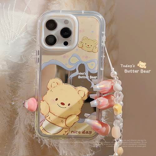 奶萌托腮小熊iphone17promax手机壳苹果14适用16镜面12手链13防摔