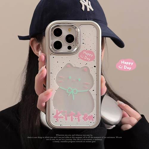 可爱镂空猫咪手机壳适用16苹果15promax亚克力iphone13防摔12