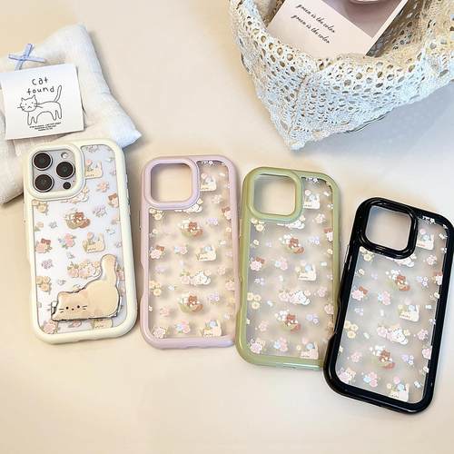 清新花园小猫适用iPhone16ProMax手机壳苹果17折叠支架14亚克力13