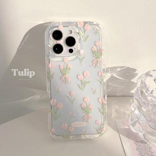 粉郁金香适用苹果15promax手机壳16透明12小清新13新款