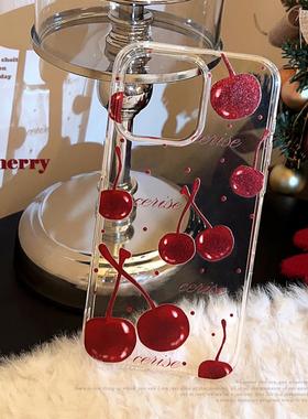 小众ins油画樱桃适用iphone15pro max苹果17手机壳16透明11防摔14