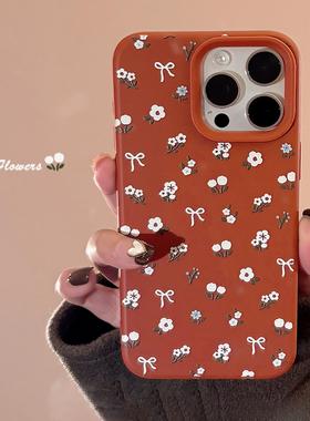 气质ins小碎花适用苹果17手机壳iphone15pro max复古红色14软套13