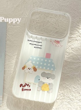 韩系卡通蓝色条纹西高地适用iPhone17promax苹果16手机壳14透明15日韩风小众15plus保护套11硬壳12亮面13【价