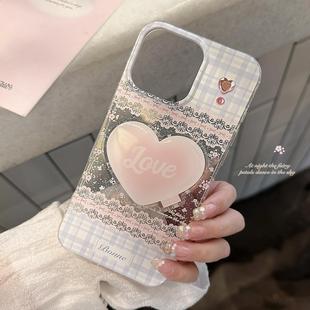 闪粉适用苹果16手机壳17粉色碎花iphone15promax硬套12蕾丝挂件11
