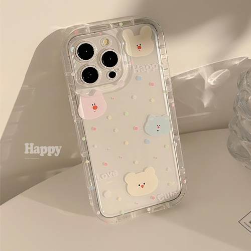适用苹果15pro手机壳16创意14pro max适用13卡通小熊透明