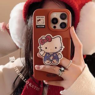 招手猫咪摇摇乐支架iphone16手机壳苹果15promax日韩卡通14适用17