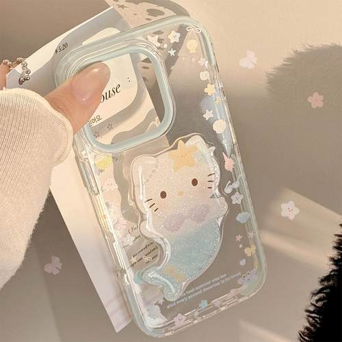 海边卡通适用iPhone17promax苹果16手机壳14美人鱼支架13闪粉11软