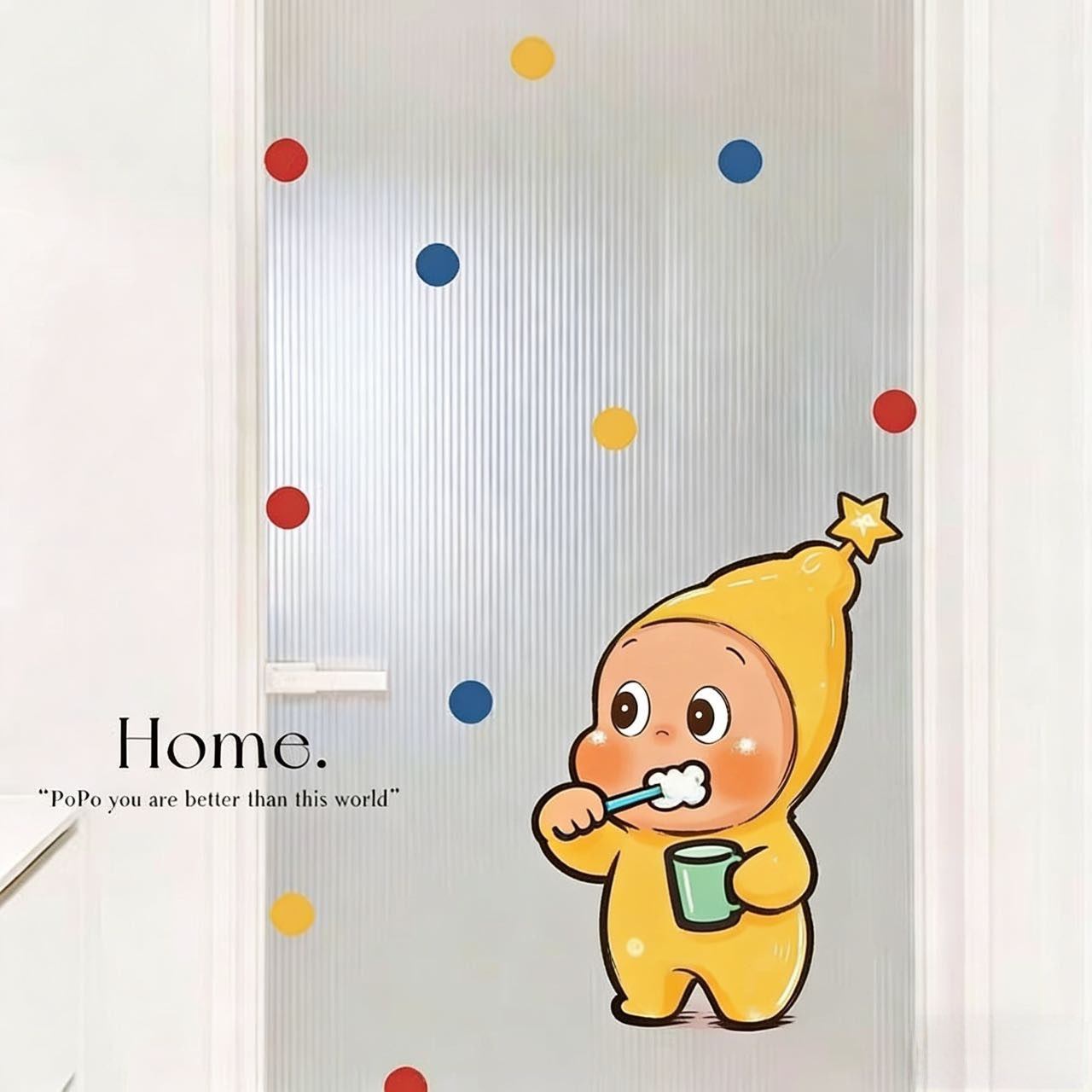 星星人卫生间浴室淋浴间玻璃门上圆点创意高级感贴纸静电贴洗手间,家居饰品,门贴,淘宝优惠券,粉丝福利购,淘宝优惠卷