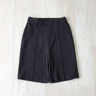 休闲五分裤 女装 日单搭扣双口袋半松紧腰纯色简约百搭女士学生夏季