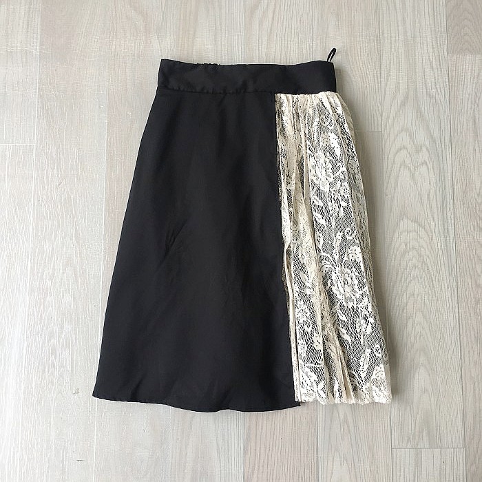 女装日单半松紧腰A字型拼接蕾丝中长款百搭时尚女士早秋夏半身裙