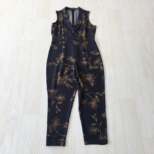 女装欧美风西服领宽松连体衣裤印花小脚裤简约时尚女夏季休闲长裤