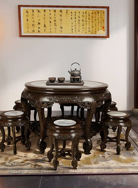 大理石餐桌椅金鼎非洲黑檀
