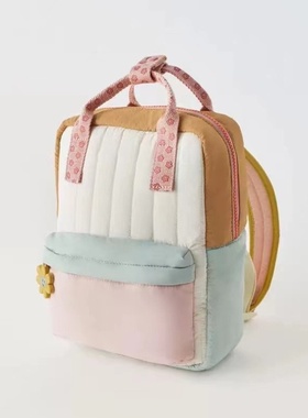 Z家新款儿童背包橘黄色撞色女童童趣可爱太阳花挂饰幼儿园出游包