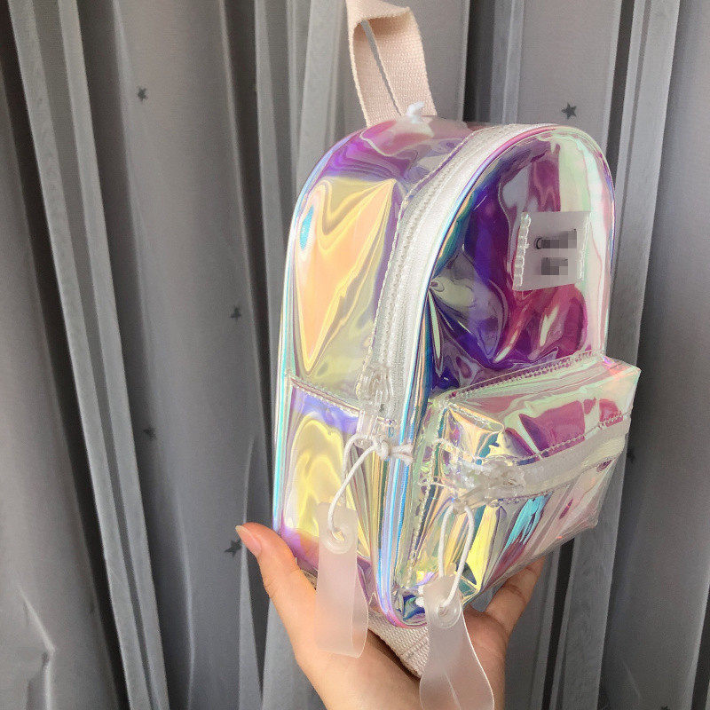 Z家新款童包透明彩虹色镭射包女童迷你双肩背包小书包潮