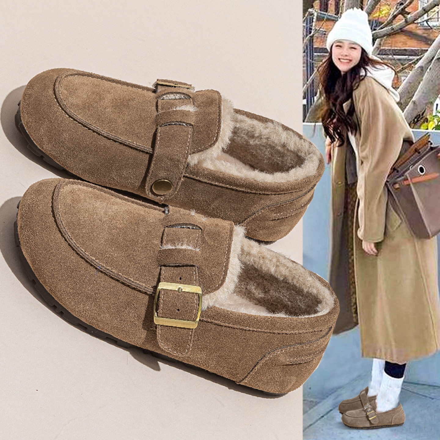 真皮勃肯鞋女2025新款冬季加绒