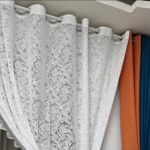 阳台窗帘纱帘遮阳透光不透人隐私蕾丝白纱百褶窗帘 罗马杆款