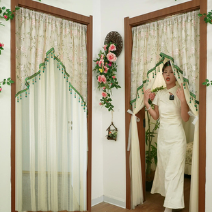 田园风吊坠三角门帘卧室装饰防蚊纱帘蕾丝绣花韩式网红纱门帘隔断