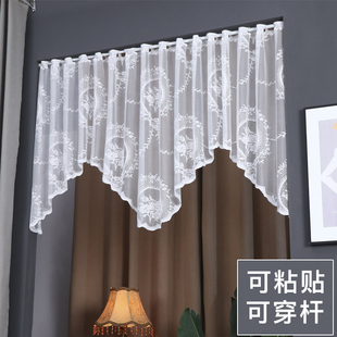 蕾丝门帘免打孔魔术贴伸缩杆白纱绣花装 法式 饰网红窗纱帘花边隔断