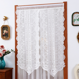 高级感白纱门帘韩式免打孔双层纱卧室蕾丝隔断装饰帘厨房卫生间帘