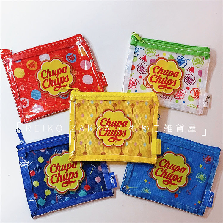 现货日本正版珍宝珠chupa chups糖果风棒棒糖透明PVC拉链包收纳袋