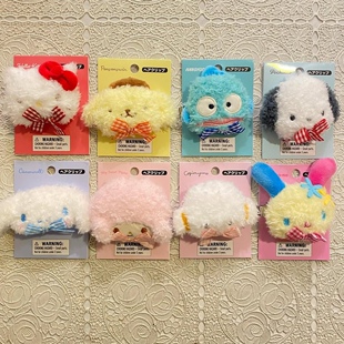 现货 日本正品三丽鸥毛绒公仔大脸造型蝴蝶结刘海夹发夹kitty丑鱼