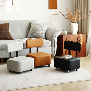 万向轮矮凳小凳子客厅坐凳靠背椅子滑滑椅换鞋矮凳家用滑轮可移动