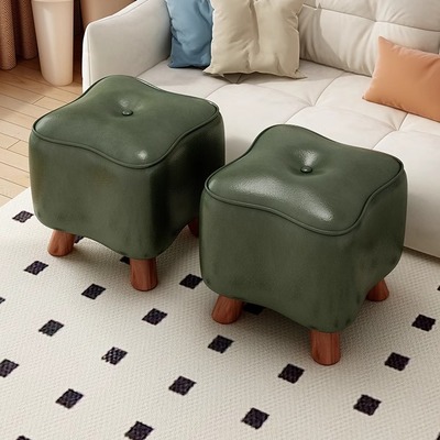 实木家用小凳子矮凳小板凳门口换鞋凳皮凳客厅小坐墩软凳沙发方凳
