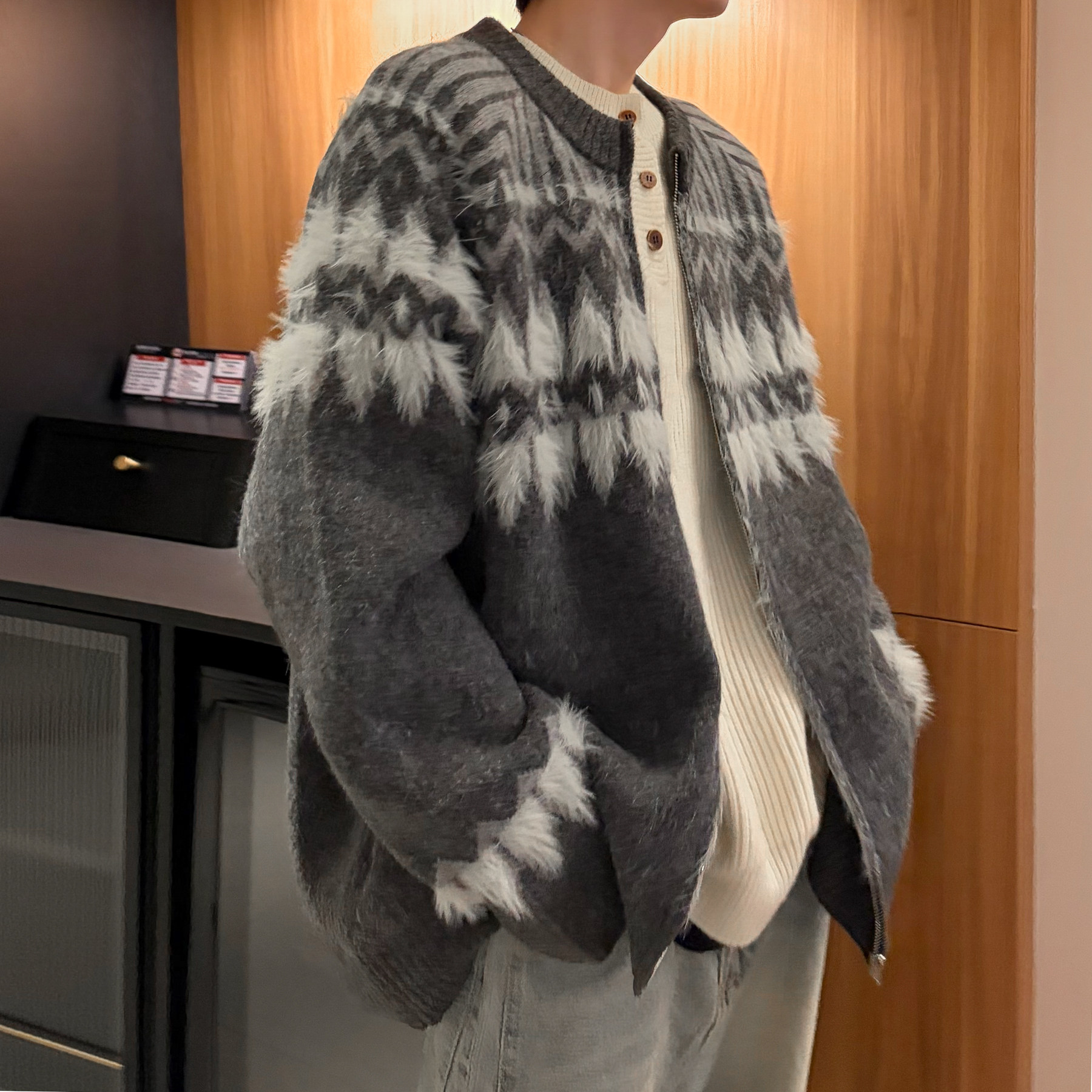 潮流费尔岛开衫拉链毛衣外套A425-M26652-P118控148面料聚酯,男装针织衫/毛衣,电商A425