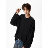 潮流亨利领竖条肌理长袖T恤A425-T005-控68-面料97%涤纶3%氨纶，男装T恤，电商A425