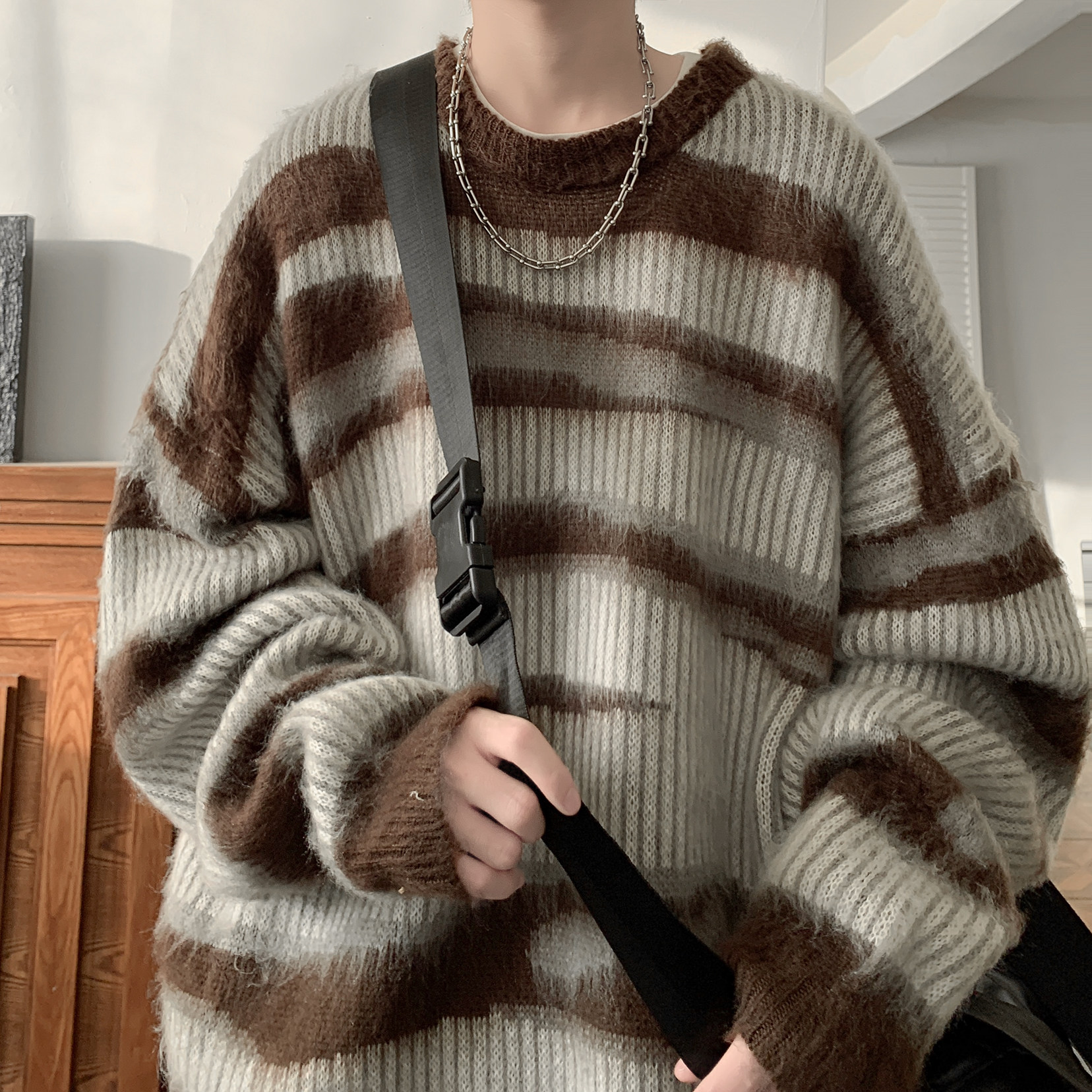 潮流百搭条纹秋冬毛衣A425-M26393-P70控98面料聚酯,男装针织衫/毛衣,电商A425