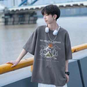日系日落风景印花短袖T恤A425-T3643-P28控38面料棉图片