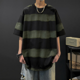 潮流条纹做旧短袖T恤A425-T3734-P48控58面料棉，男装T恤，电商A425