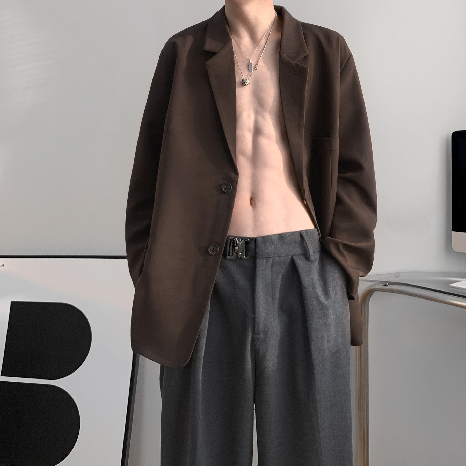 秋装西服垫肩廓形西装A425-W616-P98控108,男装西服套装,电商A425