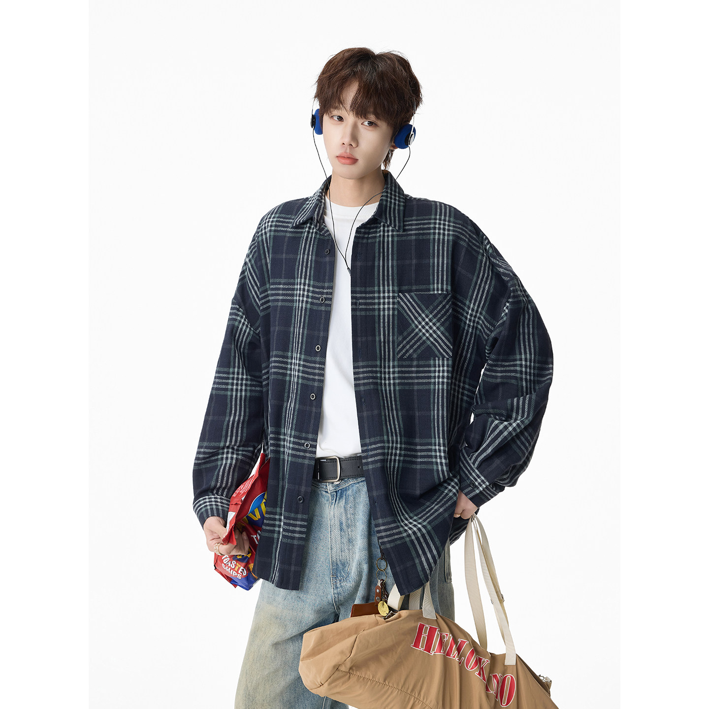 潮流百搭格子长袖衬衫A425-C2789-P50控78面料棉，男装衬衫，电商A425