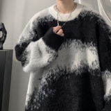 笔迹泼墨圆领毛衣A425-M26382-P70控98面料聚酯，男装针织衫/毛衣，电商A425