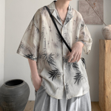 风棉麻竹子短袖衬衫A425-C2759-P48控58面料聚酯，男装T恤，电商A425