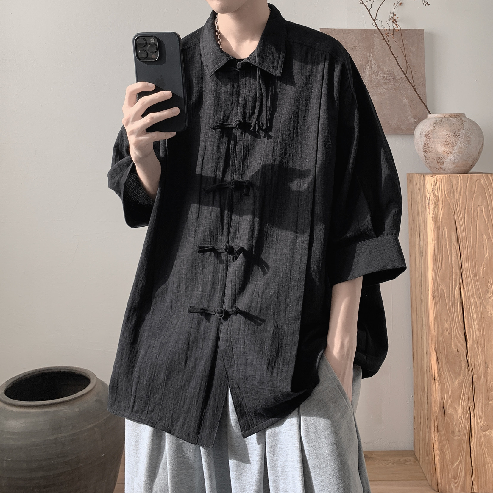 潮流风新中式盘扣开衫衬衫A425-C2673-P55控69面料棉,男装衬衫,电商A425