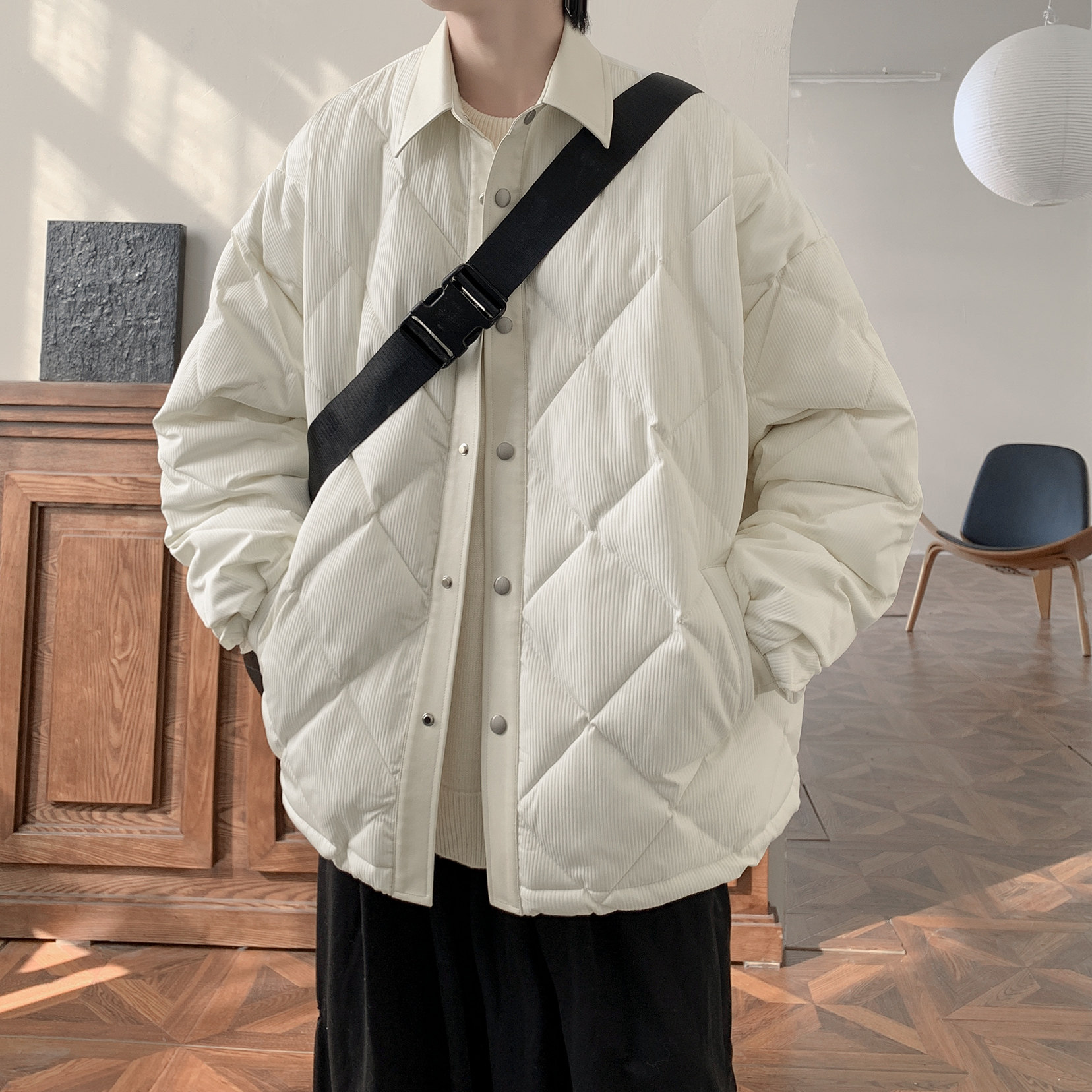 百搭纯色菱形格棉服外套A425-W9132-p118控158面料聚酯,男装棉衣,电商A425