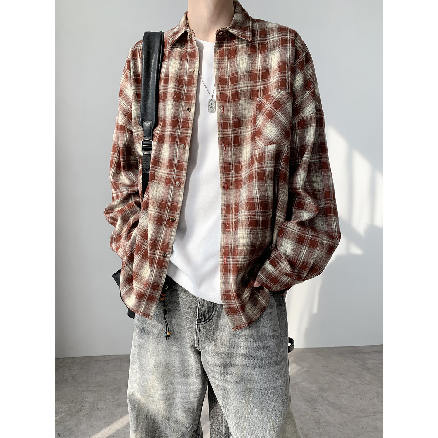 格纹长袖衬衫A425-C2788-P55控78面料50%粘胶纤维5%氨纶45%涤纶，男装衬衫，电商A425