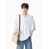 潮流竖纹肌理V领短袖T恤A425-T4216-P40控58面料97%涤3%氨纶，男装T恤，电商A425