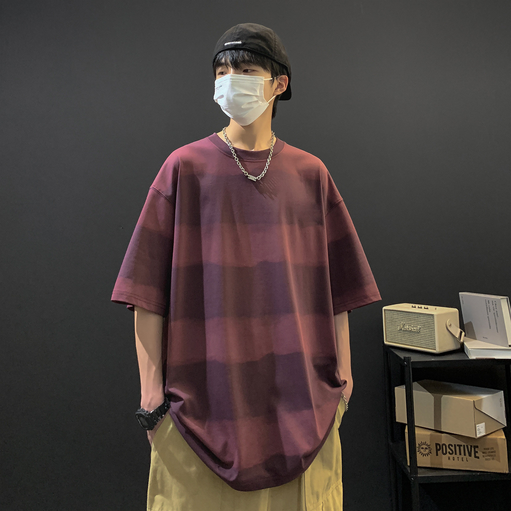 潮流条纹做旧短袖T恤A425-T3734-P48控58面料棉,男装T恤,电商A425