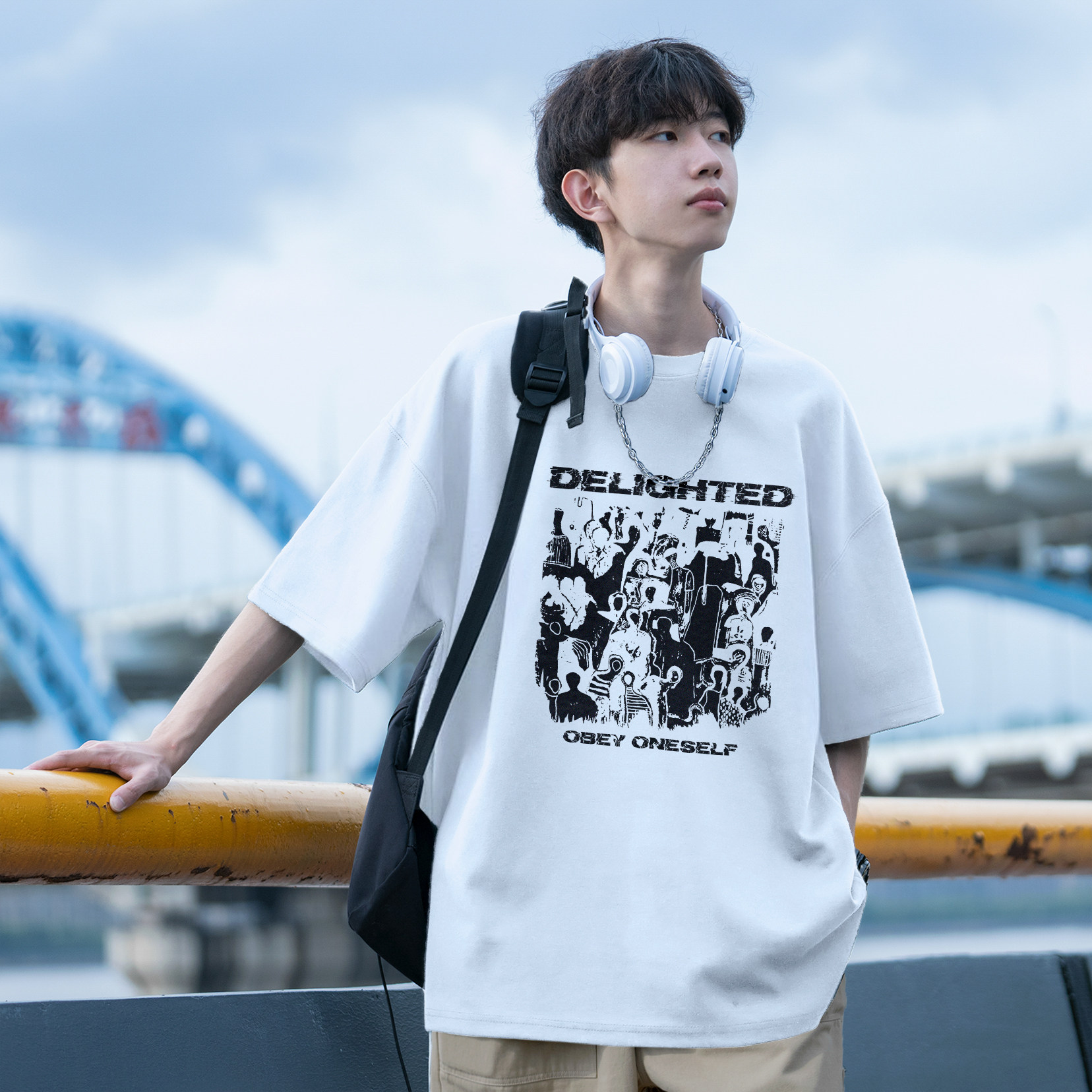 百搭潮流人影图案短袖T恤A425-T3588-P28控38面料棉，男装T恤，电商A425