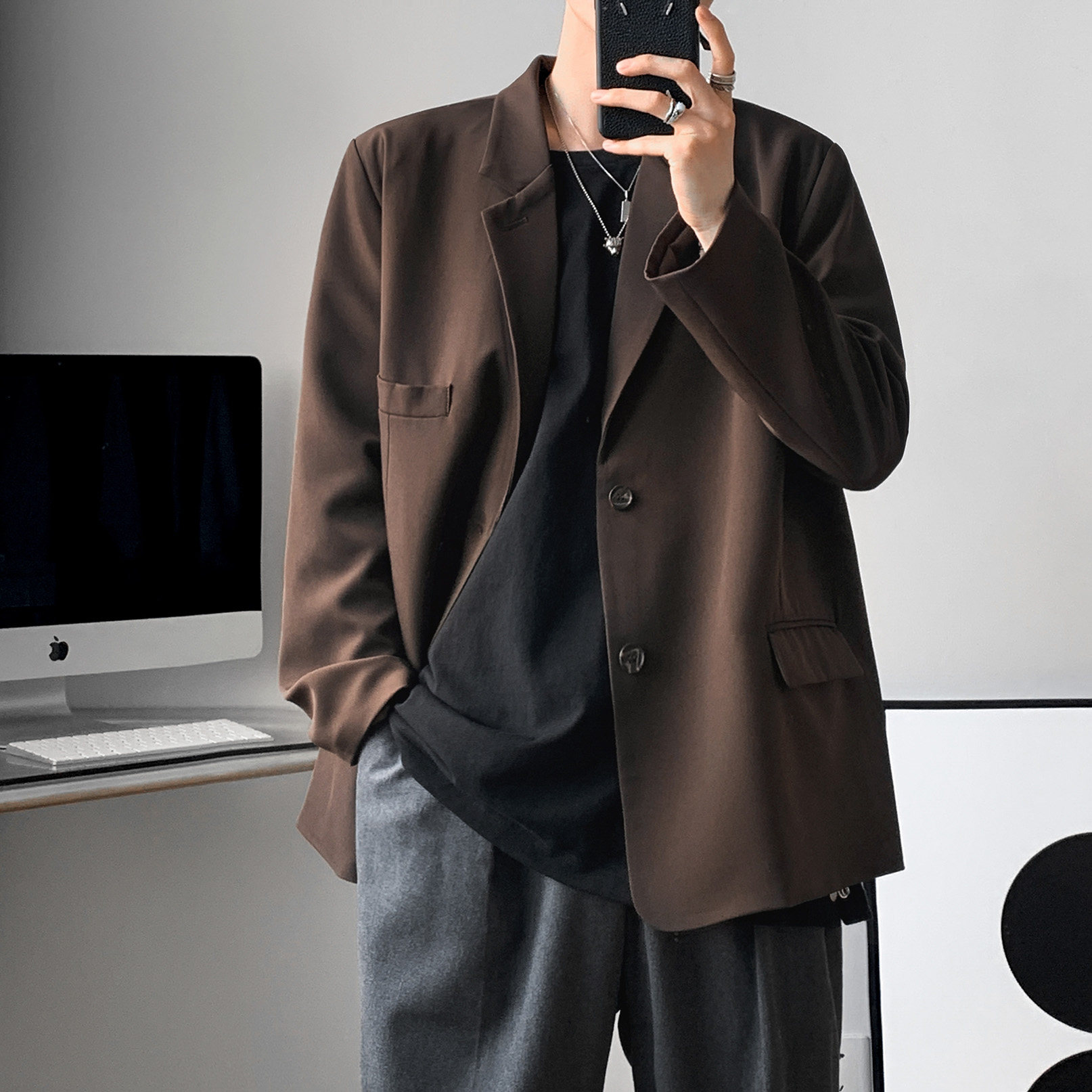秋装西服垫肩廓形西装A425-W616-P98控108,男装西服套装,电商A425